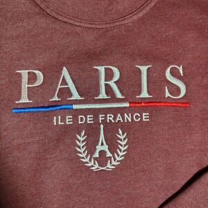 Paris Ile de France Embroidered‎ Crewneck Sweatshirt Maroon Extra Small XS